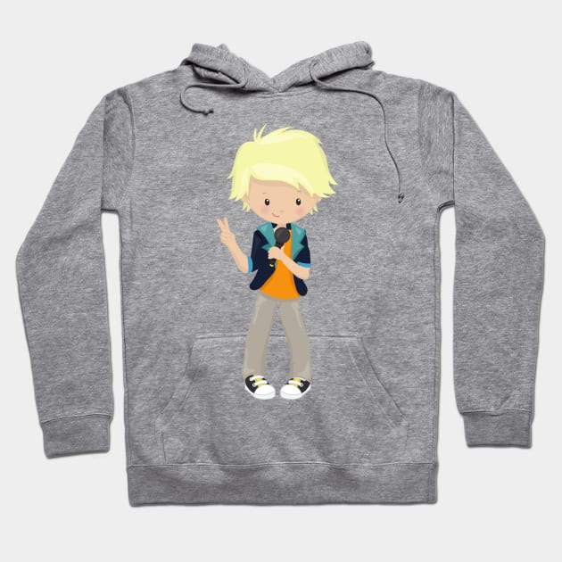 Rock Boy, Blond Hair, Band Singer, Microphone Hoodie by Jelena Dunčević